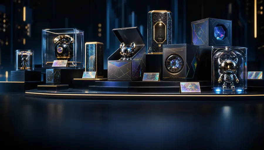 Premium designer toy mystery box commerce visual